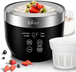 Yogurt Maker, Yogurt Maker Machine with Stainless Steel Inner Pot, Greek Yogurt Maker with Timer Control, Automatic Digital Frozen Yogurt Maker with 2 Glass Jars 1 Quart and Strainer for Home Organic Yogurt, Black