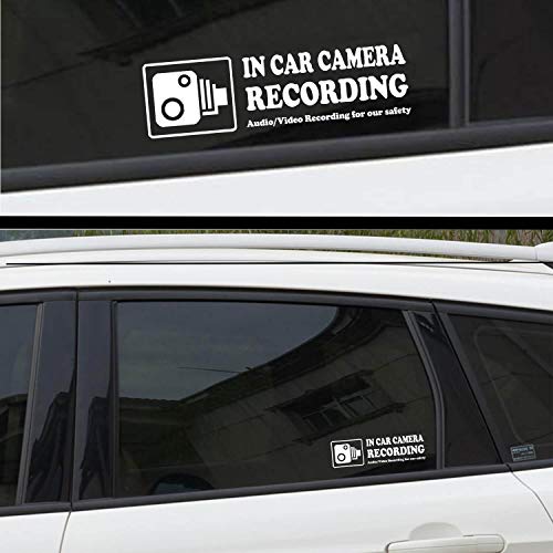 Camera Audio Video Recording Window Cars Stickers  4 Signs Removable Reusable Indoor Dashcam in Use Vehicles Warning Decals Labels Bumpers Static Cling Accessories for Rideshare Taxi Drivers (White)