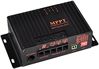 25A RV MPPT Solar Charge Controller 12V Dual Battery Charge Max 350W Panels Power Input for Solar Camper Van Trailer Caravan Golf Carts Support LifePo4, Gel, AGM2, Lead Acid Batteries Fan Cooling