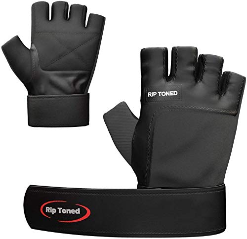 Rip Toned Weight Lifting Gloves with Wrist Wraps Safety & Support for Weightlifting, Bodybuilding, Xfit, Powerlifting, Strength Training - Men & Women (Black - Medium)