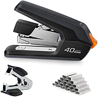 Deli Effortless Desktop Stapler, 40-50 Sheet Capacity, One Finger Touch Stapling, Easy to Load Ergonomic Heavy Duty Stapler, Includes 1500 Staples and Staple Remover