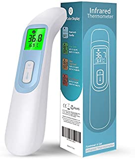 Infrared Forehead Thermometer for Adults, ELERA Non-Contact Forehead & Ear Digital Thermometer for Baby Kids and Home use, 1s Measurement and 4 Color Backlight Display with Fever Indicator
