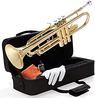 Mendini By Cecilio Bb Trumpet - Brass, Gold Trumpets w/Instrument Case, Cloth, Oil, Gloves - Musical Instruments For Beginner or Experienced Kids, Adults