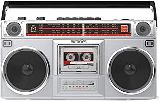 Riptunes Boombox Radio Cassette Player Recorder, AM/FM -SW1/SW2 Radio, Wireless Streaming, USB/Micro SD Slots, Aux in, Headphone Jack, Convert Cassettes to USB/SD, Classic 80s Style Retro, Black