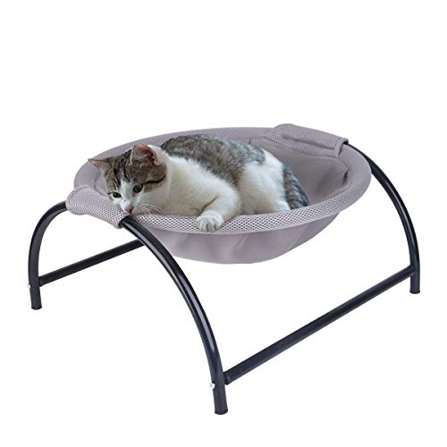 NOYAL Cat Hammock Bed, Elevated Pet Bed Breathable Hanging Nest with Detachable Cover and Heavy Duty Iron Frames Cat Cooling Cot for Kitty & Puppy (Gray)