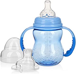 Nuby 3 Stage Tritan Wide Neck Grow with Me No-Spill Bottle to Cup, 8 Oz, Blue