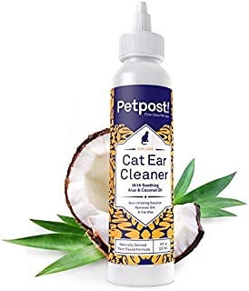 Petpost | Cat Ear Cleaner - Best Ear Mites Remedy for Cats - Natural Coconut Oil Treatment Drops - Alcohol & Medicine Free - 8 Oz.