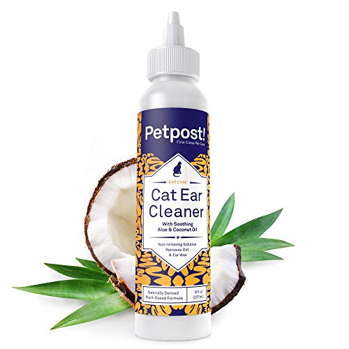 Petpost | Cat Ear Cleaner - Best Ear Mites Remedy for Cats - Natural Coconut Oil Treatment Drops - Alcohol & Medicine Free - 8 Oz.