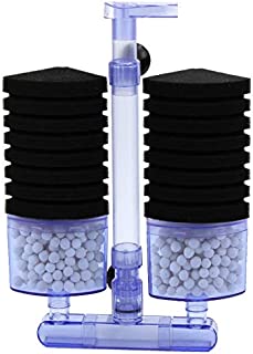 AQUANEAT Double Bio Sponge Filter, Quiet Aquarium Filter with Ceramic Media Balls, Airline Tubing and Valves Air Pump Driven, for Betta Fry Shrimp Tank (Large Up to 75 Gal)