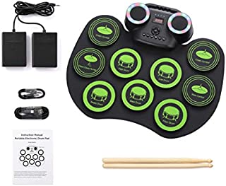 MAGICON Desktop Roll up Digital Portable Electronic Drum Pads with a carrying handle for Practicing and Learning Drumming BasicsDynamic rhythm LED lighting effects9 Pads Portable Electric Drum Set