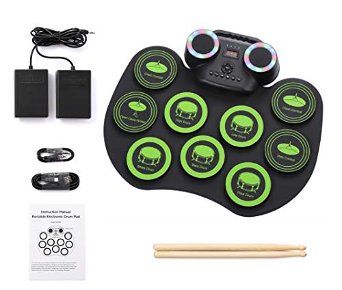 MAGICON Desktop Roll up Digital Portable Electronic Drum Pads with a carrying handle for Practicing and Learning Drumming BasicsDynamic rhythm LED lighting effects9 Pads Portable Electric Drum Set