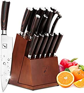 Japanese Knife Set, imarku 16-piece Kitchen Knife Sets with Block Wooden, Manual Sharpening for Chef Knife Set with 6 Serrated Steak Knives, German Stainless Steel