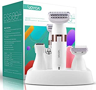 VOYOR Electric Shaver for Women Bikini Trimmer Hair Remover for Face Body, 5 in 1 Groomer Kit Lady Shaver Razor for Hair Trimmer, Cordless Rechargeable Waterproof ES500