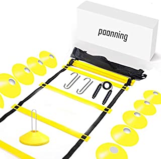 Polynea Speed Agility Training Set Increase Speed Fitness with 20 ft/12 Rung Agility Ladder, 10 Cones, 5 Latex-Free Resistance Bands, Carry Bag, Speed Jump Rope and Footwork Drills Equipment