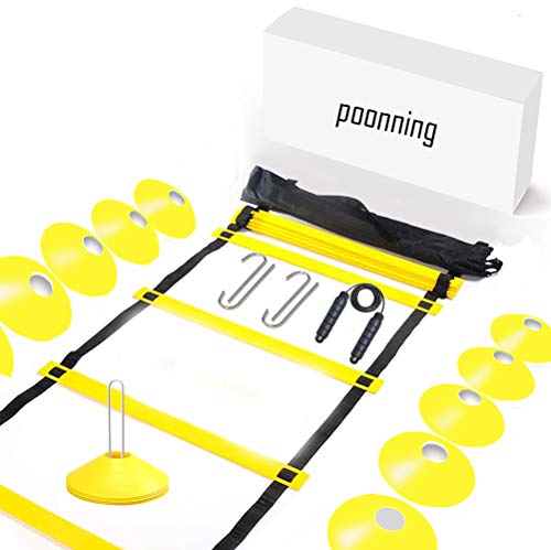 Polynea Speed Agility Training Set Increase Speed Fitness with 20 ft/12 Rung Agility Ladder, 10 Cones, 5 Latex-Free Resistance Bands, Carry Bag, Speed Jump Rope and Footwork Drills Equipment