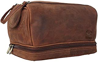 Genuine Leather Travel Toiletry Bag - Dopp Kit Organizer By Rustic Town (Brown)