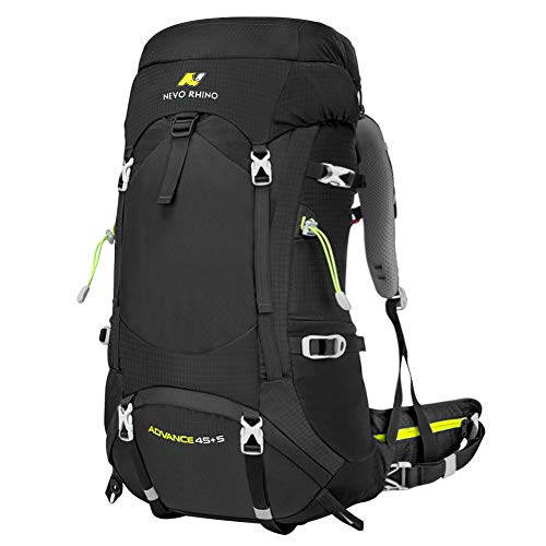 N NEVO RHINO 50L Black Hiking Backpack, Internal Frame Hiking Backpack, Alpine Climbing Backpack, Waterproof Camping Backpacking Daypack Suitable for Women, Men, Child (45+5 L)