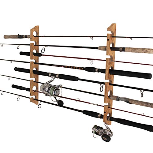 Rush Creek Creations 8 Fishing Rod Capacity Wall or Ceiling Garage Storage Rack, American Cherry, 1 Pack