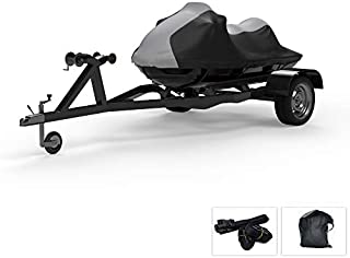 Weatherproof Jet Ski Cover Compatible with 2014-2019 Yamaha Wave Runner FX SVHO - Gray / Black Color - Trailerable - Protects from Rain, Sun, and More! Includes Trailer Straps and Storage Bag