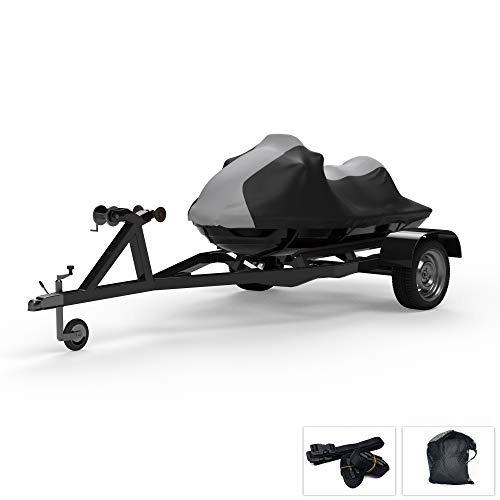 Weatherproof Jet Ski Cover Compatible with 2014-2019 Yamaha Wave Runner FX SVHO - Gray / Black Color - Trailerable - Protects from Rain, Sun, and More! Includes Trailer Straps and Storage Bag