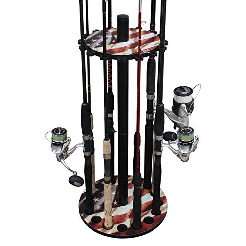 Rush Creek Creations Round 16 Fishing Rod Rack - Fishing Pole Holder and Storage, Americana