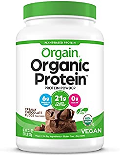 Orgain Organic Plant Based Protein Powder, Creamy Chocolate Fudge - Vegan, Low Net Carbs, Non Dairy, Gluten Free, No Sugar Added, Soy Free, Kosher, Non-GMO, 2.03 Lb (Packaging May Vary)