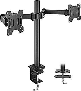 HUANUO Dual Monitor Stand for 13-27 inch Screens, Heavy Duty Fully Adjustable Monitor Desk Mount, VESA Mount with C Clamp, Each Arm Holds 4.4 to 17.6lbs