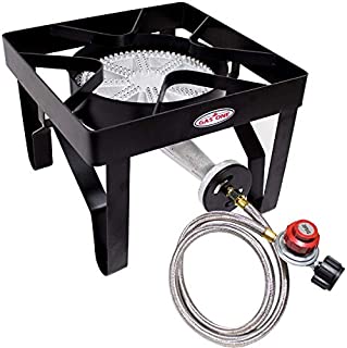 GasOne 200, 000 BTU Square Heavy- Duty Single Burner Outdoor Stove Propane Gas Cooker with Adjustable 0-20Psi Regulator & Steel Braided Hose Perfect for Home Brewing, Turkey Fry, Maple Syrup Prep