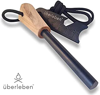 überleben Zünden Fire Starter | 5/16, 3/8 or 1/2 Thick Bushcraft Fire Steel with Handcrafted Wood Handle | 12,000-20,000 Strikes | Traditional Survival Ferro Rod | Neck Lanyard | Fatty 1/2