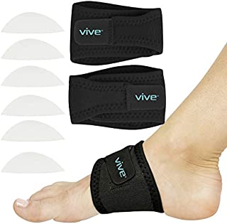 Vive Arch Support Brace (Pair) - Plantar Fasciitis Gel Strap for Men, Woman - Orthotic Compression Support Wrap Aids Foot Pain, High Arches, Flat Feet, Heel Fatigue - Insert for Under Socks (Black)