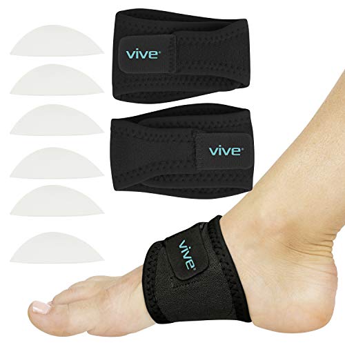 Vive Arch Support Brace (Pair) - Plantar Fasciitis Gel Strap for Men, Woman - Orthotic Compression Support Wrap Aids Foot Pain, High Arches, Flat Feet, Heel Fatigue - Insert for Under Socks (Black)