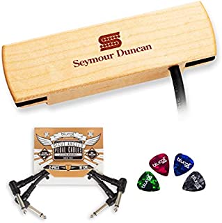 Seymour Duncan SA-3HC Woody HC Hum-Canceling Soundhole Pickup for Steel String Acoustic Guitars Bundle with Blucoil 2-Pack of Pedal Patch Cables, and 4-Pack of Celluloid Guitar Picks