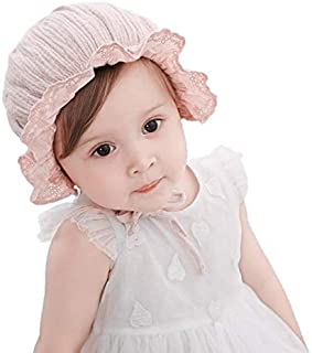 Baby Girl Toddlers Breathable Lacy Bonnet Eyelet Cotton Adjustable Sun Protection Hat (Flowers Pink)