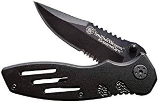 Smith & Wesson Extreme Ops SWA24S 7.1in S.S. Folding Knife with 3.1in Serrated Clip Point Blade and Aluminum Handle for Outdoor, Tactical, Survival and EDC