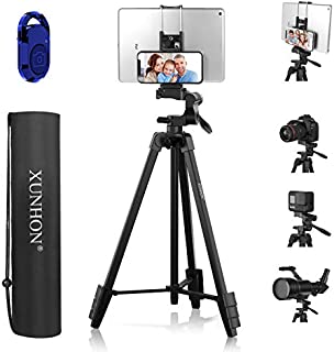 Tripod Lightweight 55-inch, Aluminum Travel/Camera/Phone Tripod with 360 Degree Head (6.6 lb Max Load), Bluetooth, Carry Bag, Phone Adapter,1/4