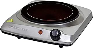 Ovente 1000W Single Hot Plate Electric Countertop Infrared Stove 7 Inch with 5 Level Temperature Control & Stainless Steel Base, Easy Clean Portable Cooktop Burner for Cooking Camping, Silver BGI101S