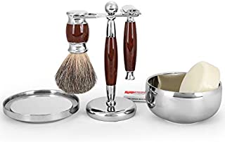 Youngster Age Luxury Shaving Set Including Double Edge Razor, Shaving Soap, Stainless Steel Bowl with Mirror, Badger Hair Brush,10 Replacement Blades