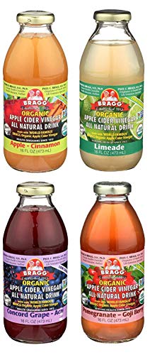 Bragg Apple Cider Beverage Variety Pack: Apple Cinnamon, Limeade, Concord Grape-Acai, and Pomegranate-Goji Berry, 16 Oz, 1 Pack of Each Flavor