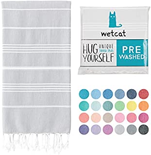 WETCAT Turkish Beach Towel (38 x 71) - Prewashed for Soft Feel, 100% Cotton - Quick Dry Bath Towels with Lively Colors - Unique Beach Blanket for Travel - [Light Grey]