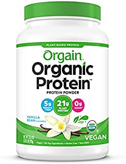 Orgain Organic Plant Based Protein Powder, Vanilla Bean - Vegan, Low Net Carbs, Non Dairy, Gluten Free, Lactose Free, No Sugar Added, Soy Free, Kosher, Non-GMO, 2.03 Pound (Packaging May Vary)