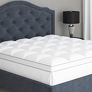 Mattress-Topper Queen Pure Cotton Top - Plush Quilted Pillow Top with Down Alternative Fill, Water Resistant Optimum Thick Mattress Topper Pad, Fitted Deep Pocket for Mattress 18 Inches