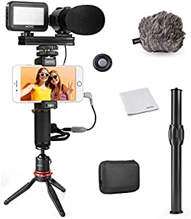 Movo Smartphone Video Rig Kit V7+ with Tripod, Grip Rig, Pro Stereo Microphone, LED Light and Remote - YouTube Equipment for iPhone 5, 5C, 5S, 6, 6S, 7, 8, X, XS, XS Max, 11, 11 Pro, Samsung Galaxy