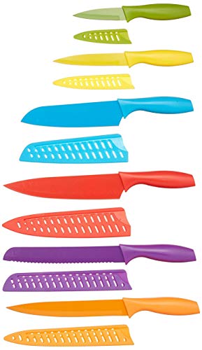 Amazon Basics 12-Piece Color-Coded Kitchen Knife Set, 6 Knives with 6 Blade Guards, Multi-color