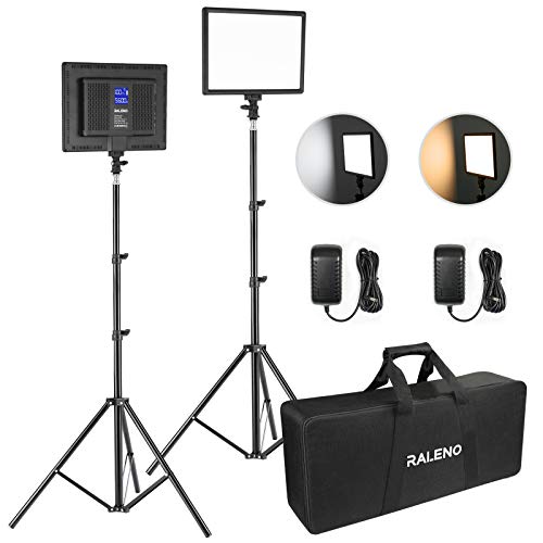 RALENO LED Video Lighting Kits With 75inch Light Stand, 1 Durable Handbag And 2-Pack 384 LED Soft Video Light, Built-in Lithium Battery 3200K-6500K Video Lighting Kits For YouTube Photography Shooting