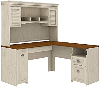 Bush Furniture Fairview L Shaped Desk with Hutch in Antique White