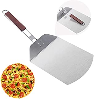 Pizza Peel, McoMce Stainless Steel Metal Pizza Paddle with Foldable Long Wooden Handle, Pizza Spatula Outdoor Pizza Oven Accessories Pizza Stone for Baking Homemade 10 Inches Pizza and Bread