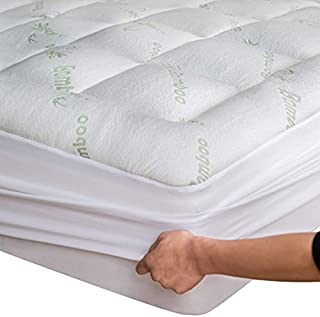 Bamboo Mattress Topper Cover Queen with 1 Pillow Protector Cooling Pillow Top Mattress Fits 8-20 Inches Deep Mattresses Pad Breathable Extra Plush Thick Extra Deep Fitted 20 Inches Rayon