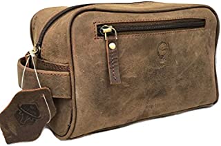 Mens Dopp Kit Leather Toiletry Bag For Men Shaving Kit for Travel, Unisex Brown Grooming Kit Bathroom Accessories Case Perfect for Men & Women