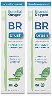 Essential Oxygen BR Certified Organic Toothpaste, for Whiter Teeth, Fresher Breath, Happier Gums, Tooth Sensitivity, Peppermint, 4 Ounce, 2 Count