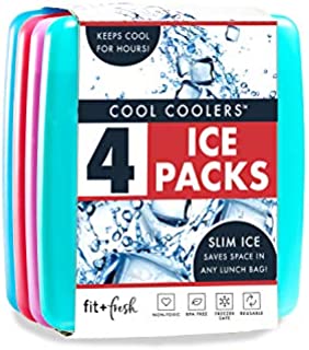 Fit + Fresh Cool Coolers Slim Ice Packs, Reusable Ice Packs for Lunch Bags, Beach Bags, Coolers, and More, Set of 4, Multicolored